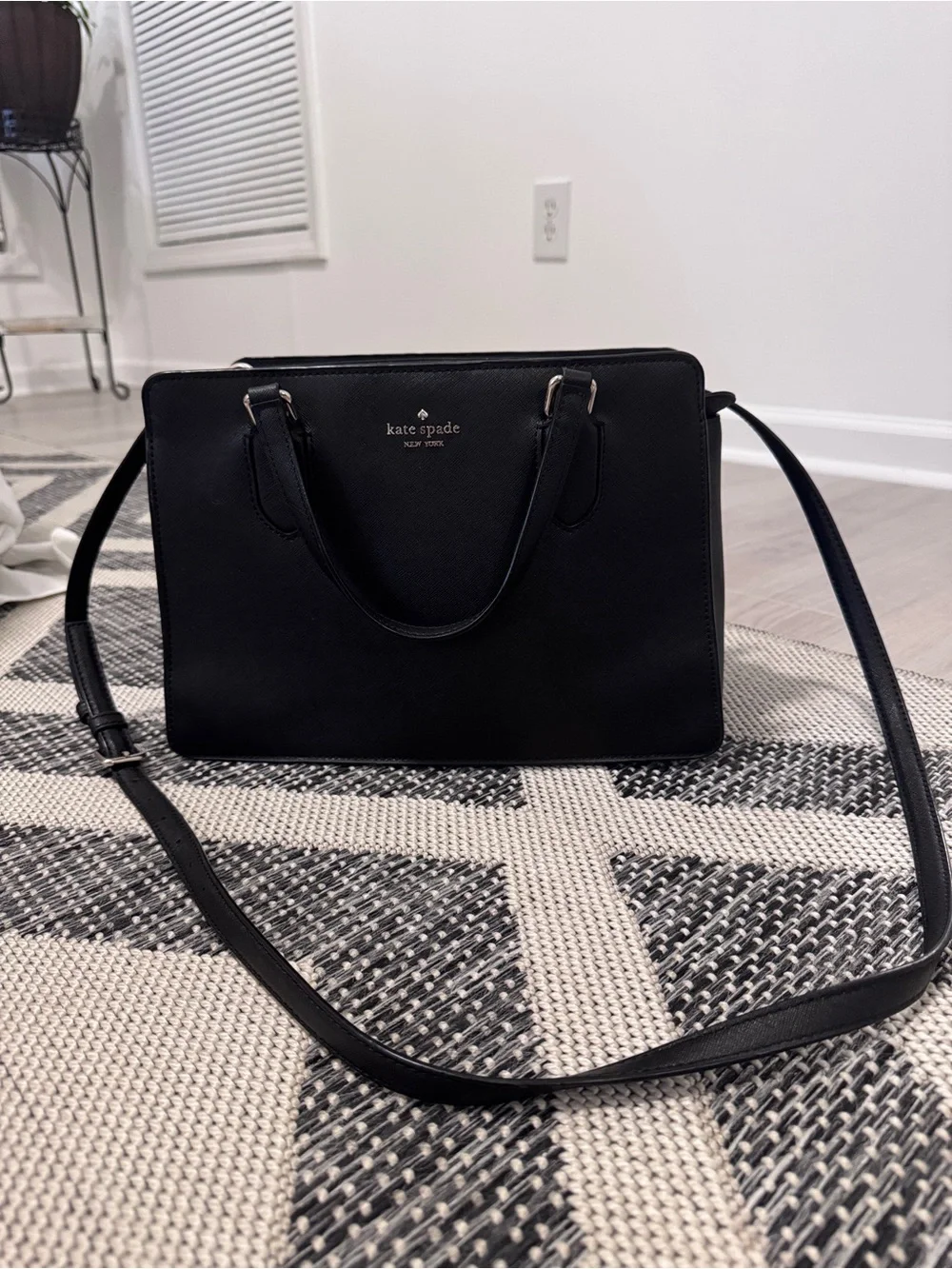 kate spade Black Saffiano Leather Satchel with Detachable Strap